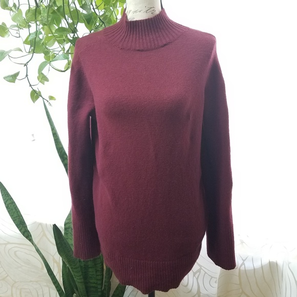 Ann Taylor LOFT Burgundy Wool Mockneck Sweater - Picture 1 of 5